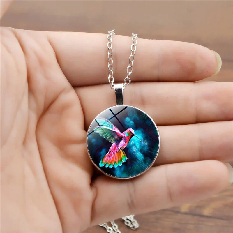 Ожерелье с подвеской из цветного стекла Hummingbird Photo Tibet серебряное кабошонное