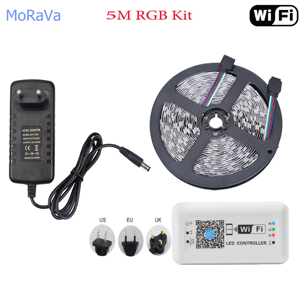 5, 10 м, 15 м, 20 м 25 м беспроводной доступ в Интернет RGB Светодиодные ленты DC 12V гибкий светодиодный лента SMD 5050 гирлянды светодиодные лампы для Гостиная Кухня украшения