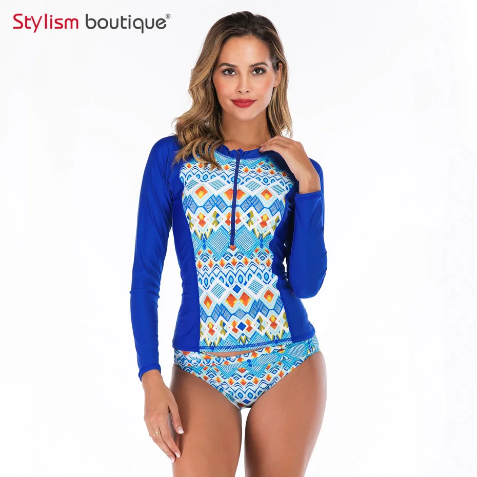 New Rashguard Padded Long Sleeve Swimsuit Surfing Rash Guard Women Two Piece Swimwear Separate Tankini Sport Bathing Suit