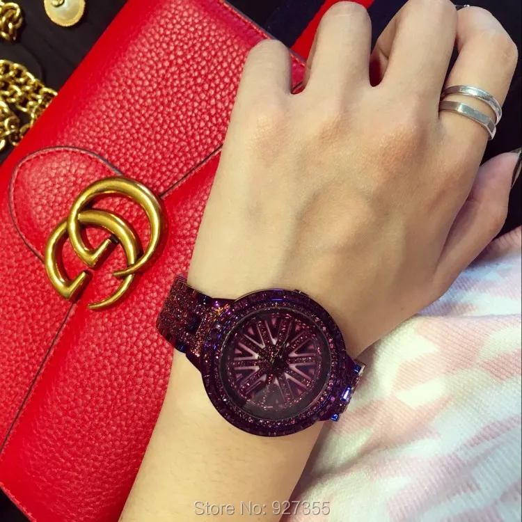 Женские наручные часы из нержавеющей стали с блестящим вращением и большим