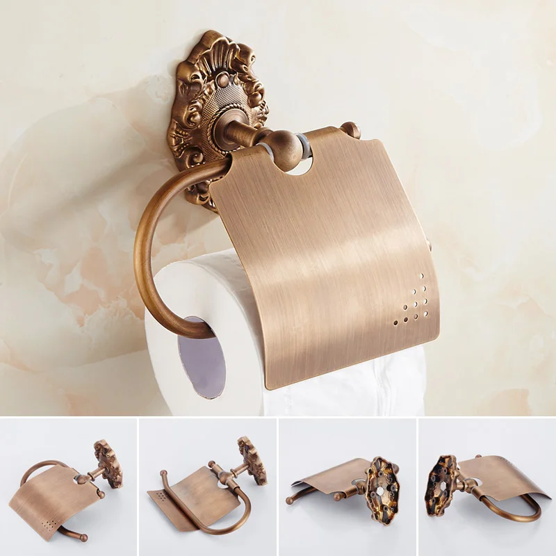 

European antique toilet paper holder, Copper toilet roll paper rack holder, Retro bathroom/kitchen tissue paper holder brass