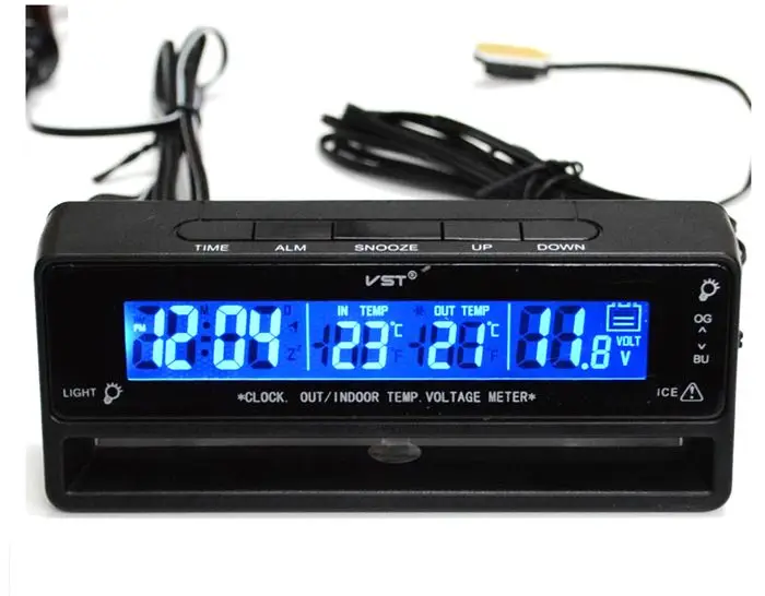 VST 7010V Автомобильный термометр автомобильные часы вольтметр двойной фоновый