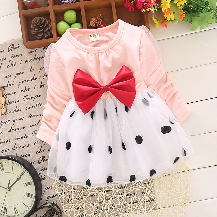 Новинка весны и осени 2015 1 шт. корейское Хлопковое платье с длинным рукавом бантом