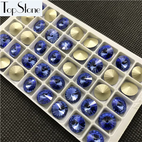T206 Sapphire Topstone 12 мм 14 мм круглые Rivoli K9 стеклянные хрустальные заостренные с обратной стороны Стразы лазер много цветов Высокое качество - Цвет: T206 Sapphire