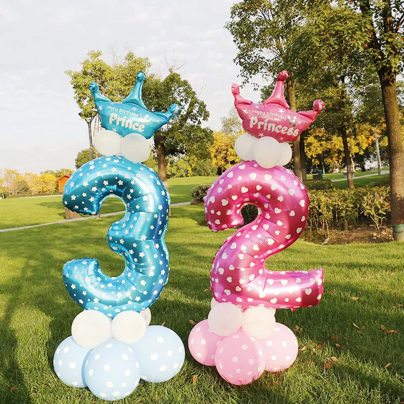 30 дюймов Набор цифр фольгированные воздушные шары 17 шт. колонна Baby Shower горошек латексные шары От 0 до 9 лет День Рождения Декор стенд Globos