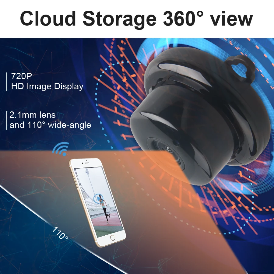 Широкий угол обзора 110 градусов HD 720 P беспроводной мини Wi Fi CCTV дома безопасности
