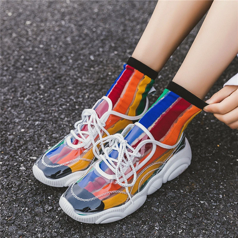 SP & CITY/женские короткие носки в радужную полоску с рисунком уличные стильные хип