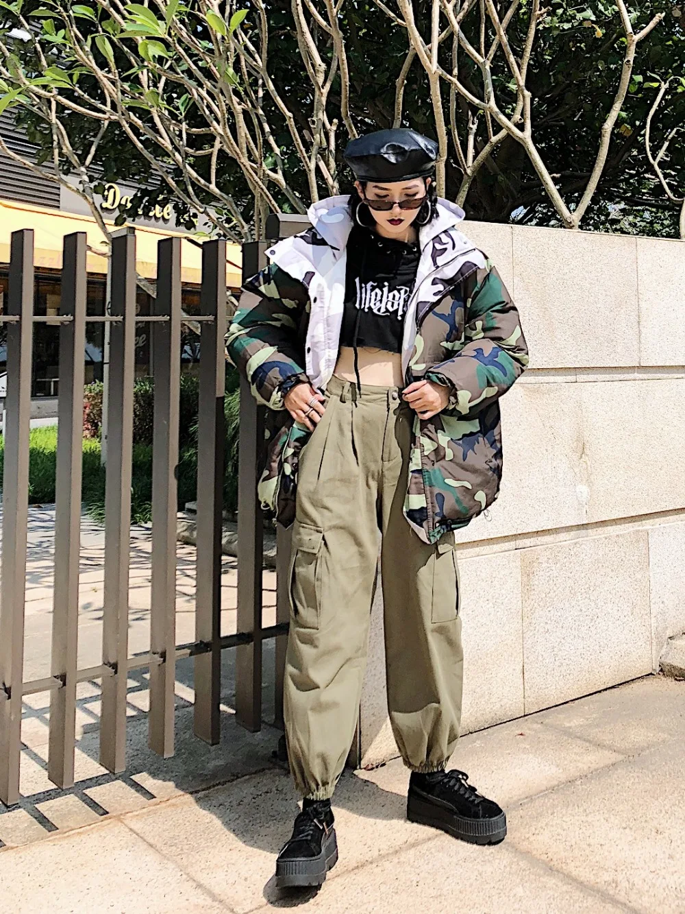 Уличная Harajuku Хип хоп Камуфляж Свободные BF оснастки сплайсинга молнии складные