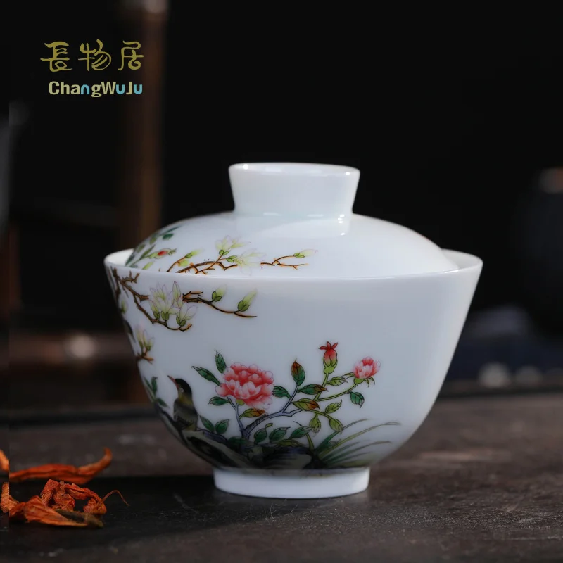 Чашки и блюдца Changwuju в цзиндэчжэне цветные эмалированные Стразы кунг фу с крышкой