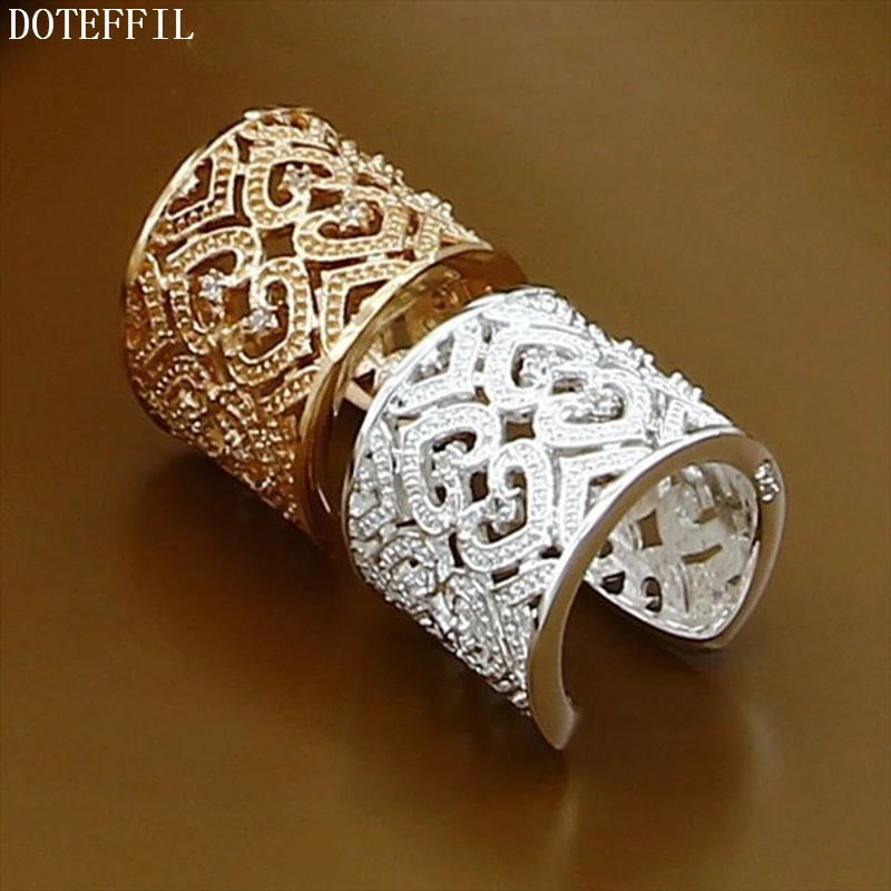

DOTEFFIL 2Pcs 925 Sterling Silver Gold AAA Zircon Hollow Heart Ring Set For Women Men Wedding Engagement Party Jewelry