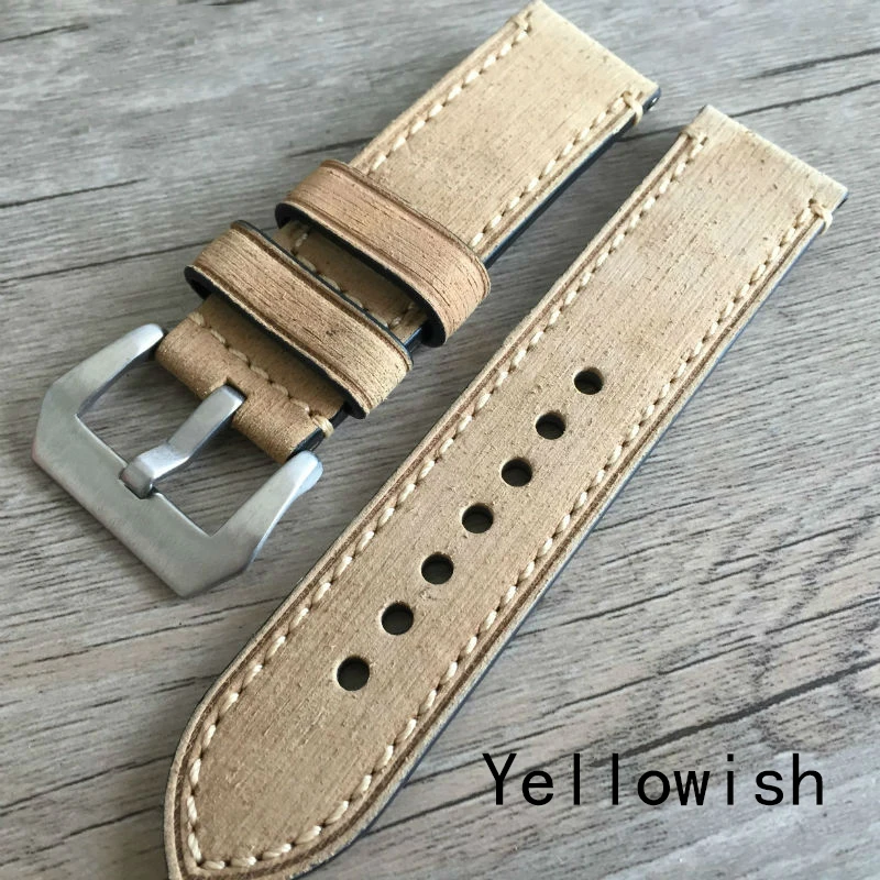 

20mm 22mm 24mm 26mm Watch strap Quality Genuine Leather Watch band yellow Scrub Smart Watch accessories for Panerai PAM Bracelet