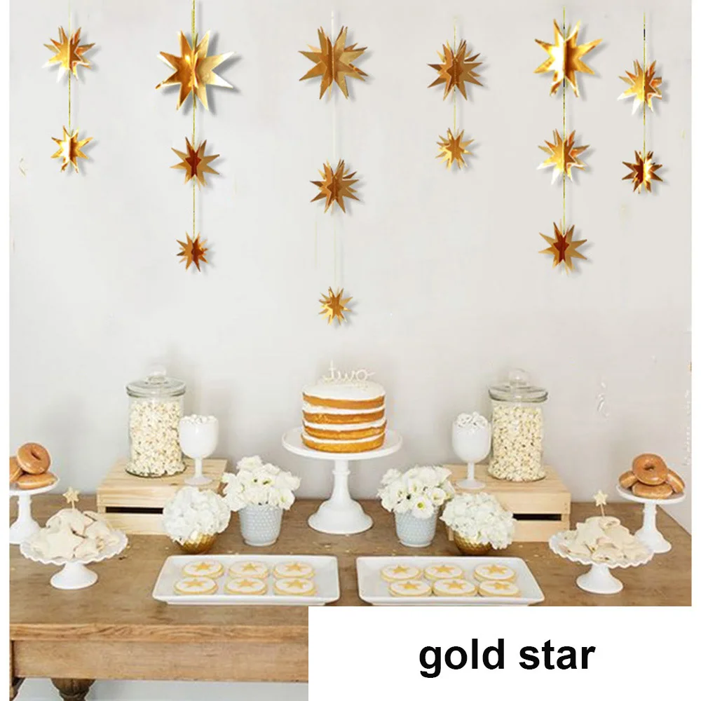gold star 6 шт./партия, новогоднее, Рождественское украшение, домашний декор, висячие украшения, картонная звезда, Очаровательная Рождественская елка, 3D полый Снежинка - Цвет: gold star