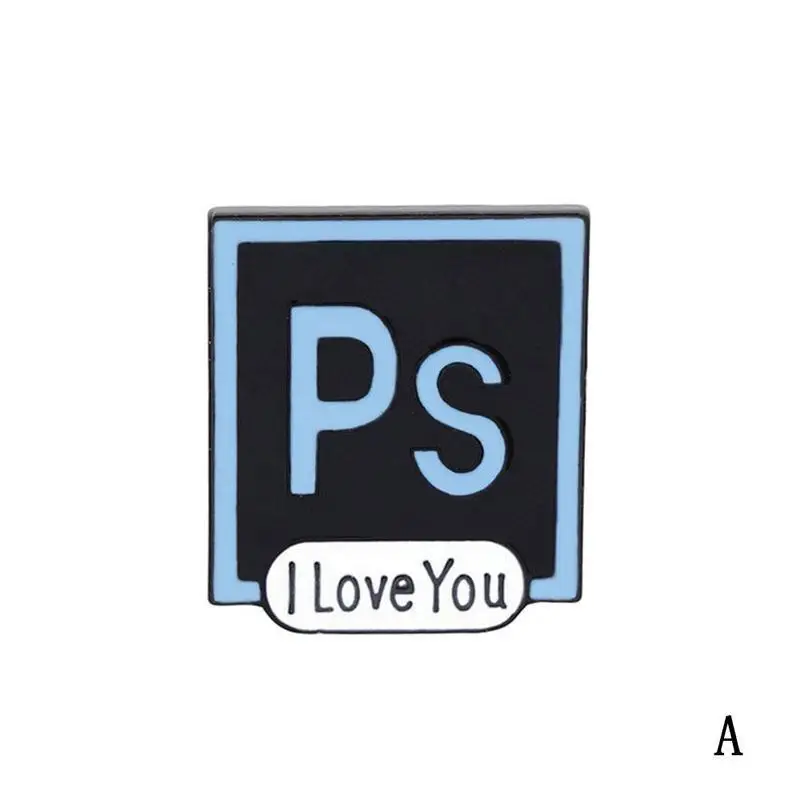 1pcs Illustrator Photoshop Pins AI PS Enamel Pins Brooches I Love You Brooch Toolbar Lapel Pin for Designers and Artists - Окраска металла: A