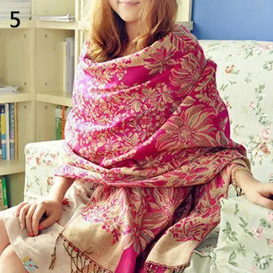 Женский в Ретро этническом стиле цветочный узор кисточки длинный теплый шарф