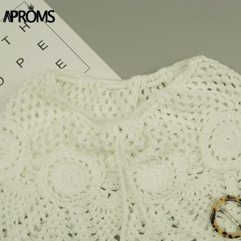 Aproms в стиле бохо, ручная работа, хлопок, крючком, белые мини юбки для женщин, летняя, открытая, высокая талия, пляжная юбка с кисточками, а-силуэт, низ