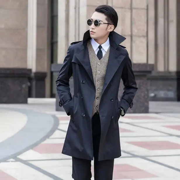 

Spring 2020 business slim sexy long trench coat men british fashion double breasted mens trench coat overcoat 8XL 9XL