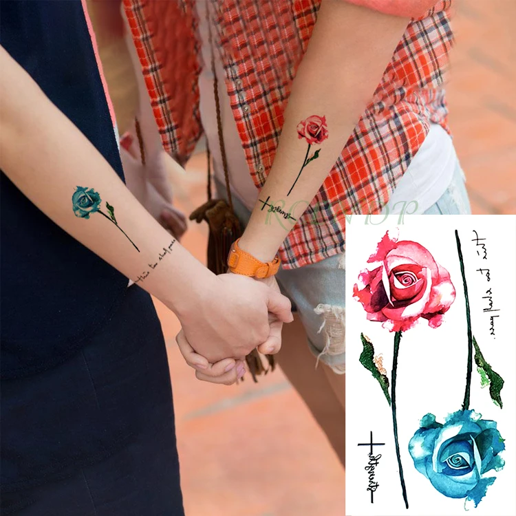 Водостойкие временные тату-наклейки красная синяя Роза фальшивые тату флэш-тату