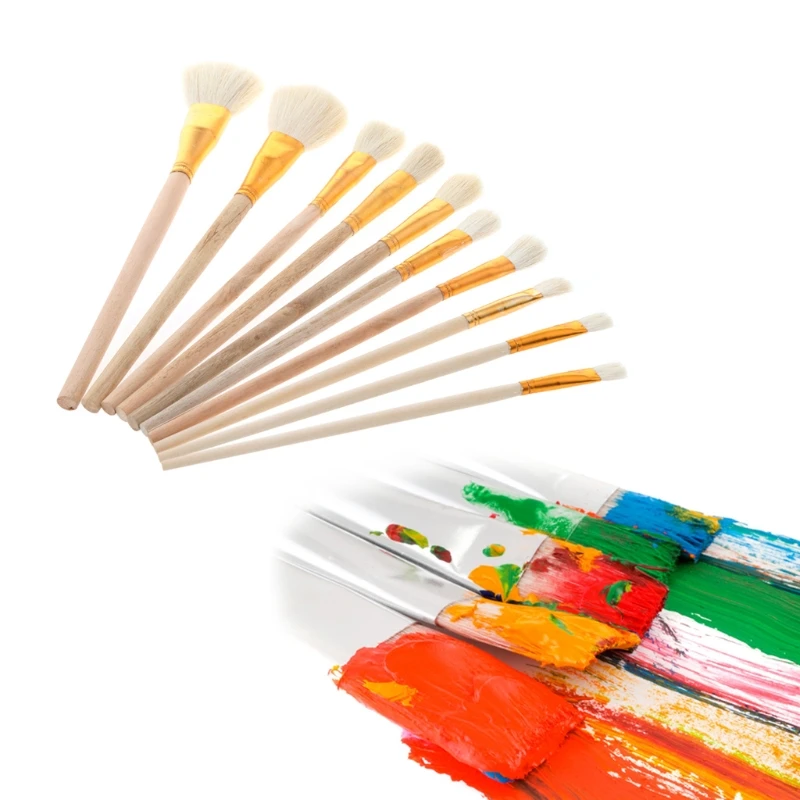 

10Pcs Brushes Set for Art Painting Oil Acrylic Watercolor Drawing Craft DIY Kid