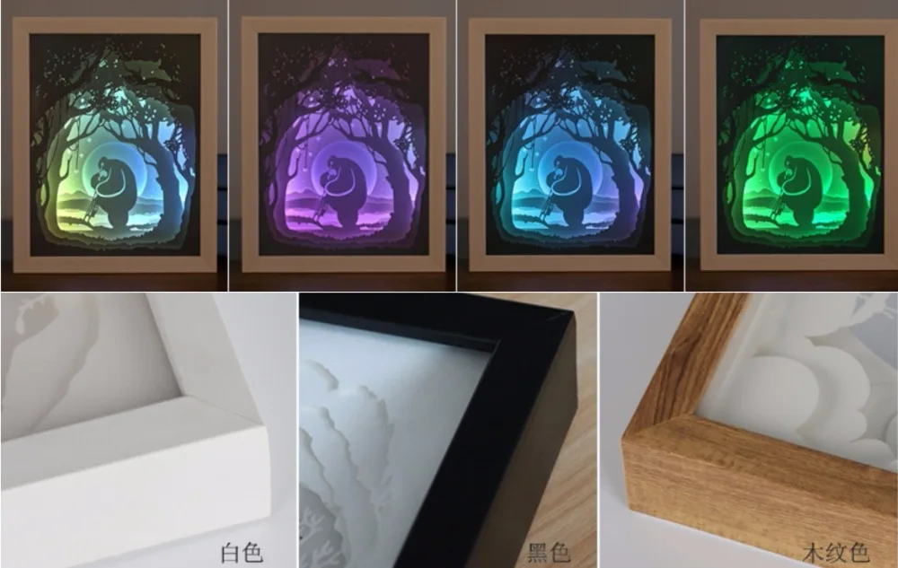 USB Красочный 3D бумажный срезанный мужской трох фоторамка тени ночной Светильник для дома и офиса украшения подарок на день рождения сувениры