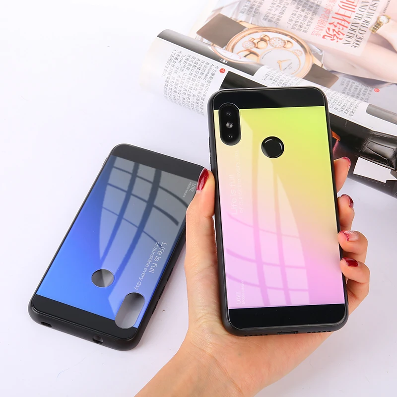 Чехол для Xiaomi MI 8 Гладкий цветной стеклянный чехол Рамка Твердый градиент задняя
