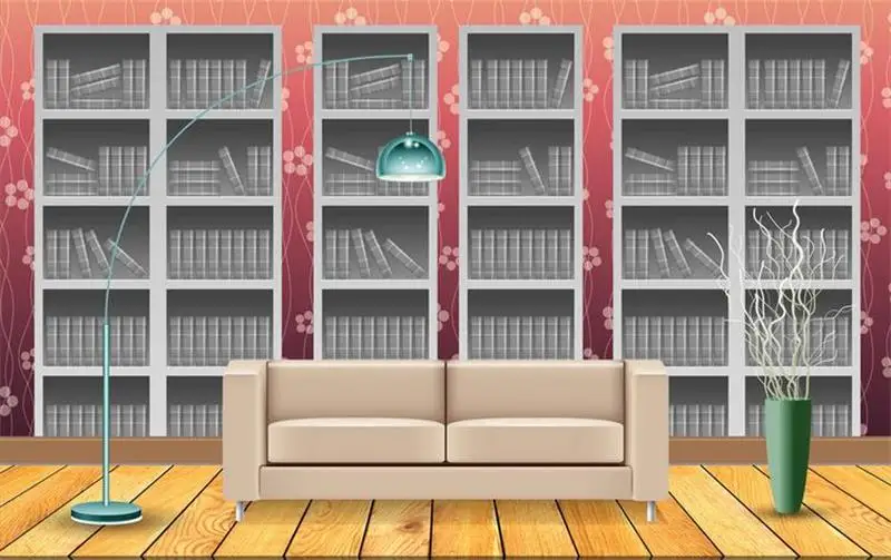 3D обои для комнаты на заказ нетканый стикер Книжная Полка Шкаф живопись Диван ТВ