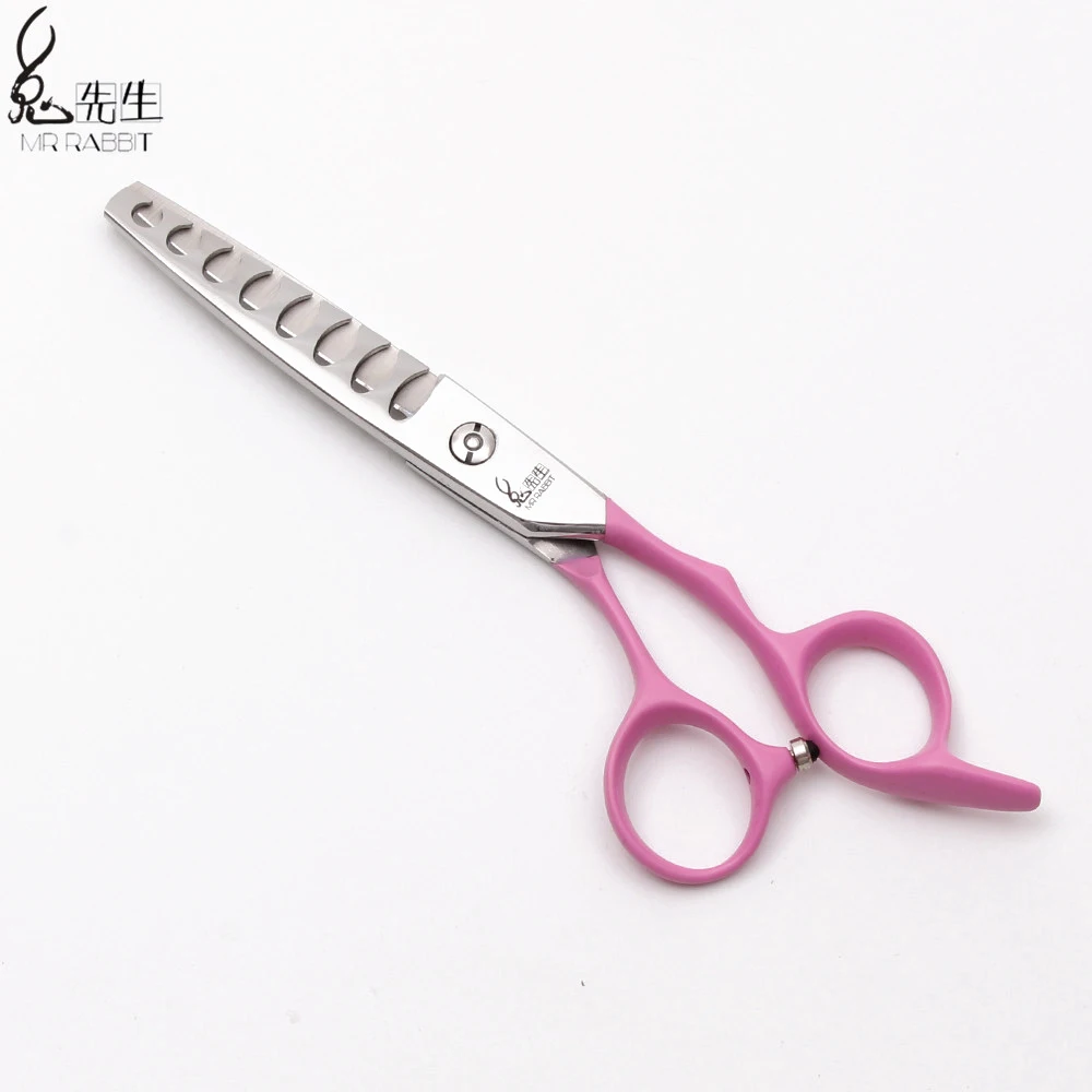 Парикмахерские ножницы 6 дюймов 440C Mr Rabbit розовые с эластичной ручкой для стрижки