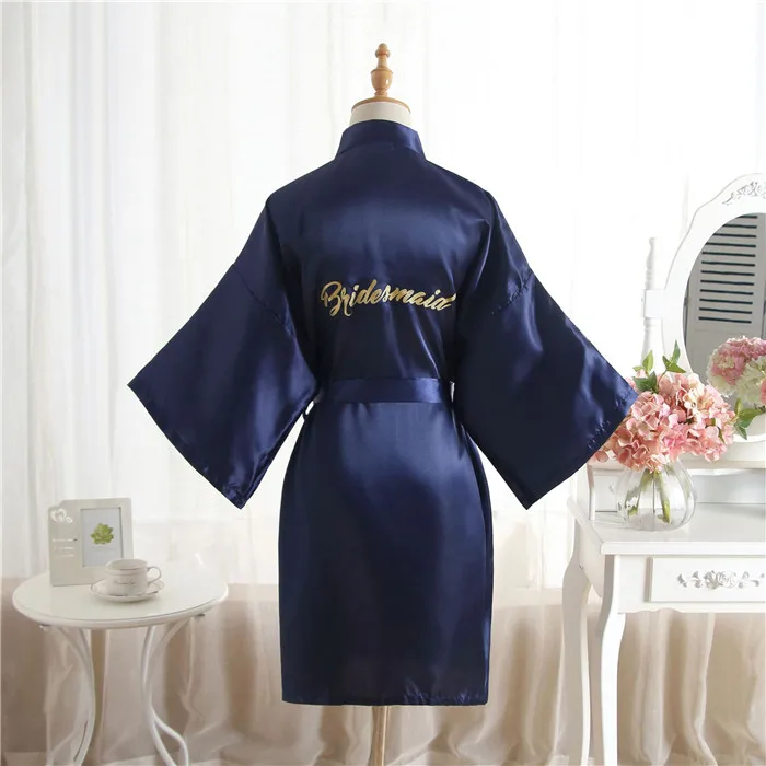 blue Bridesmaid Шелковый Атласный Свадебный халат для невесты, Одноцветный халат, Короткое Кимоно, халат, ночной халат, банный халат, модный халат для женщин - Цвет: blue Bridesmaid