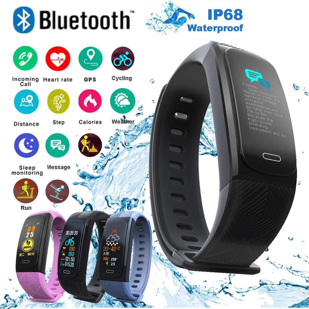 Модные Смарт часы UW200 с ЖК дисплеем Bluetooth GPS IP68 шагомер монитор сна звонки