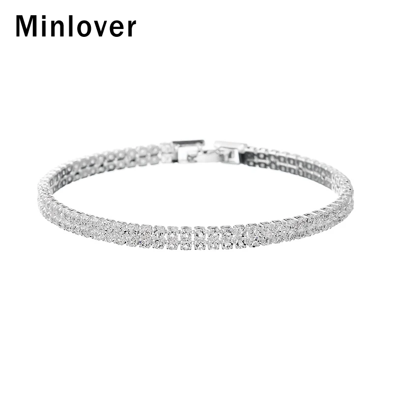 Minlover простой кристалл Очаровательные браслеты невесты для женщин серебряного