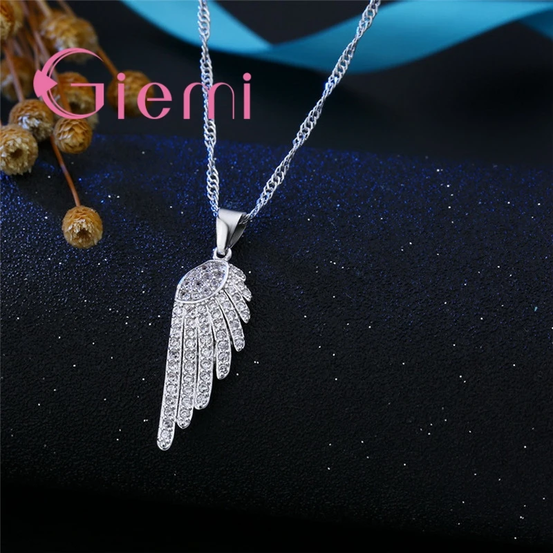 

New Wholesale Jewelry Findings Cubic Zircon Lovely Wing Shape Earrings+Necklace Sets 925 Sterling Silver Special Present
