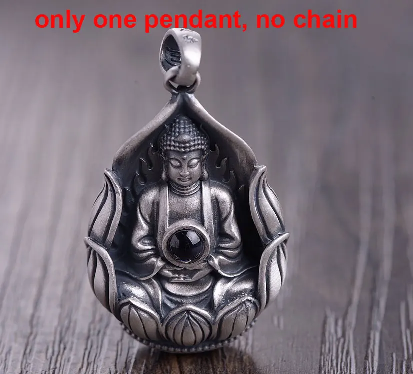 only one pendant FNJ 925 Серебряный кулон Будды Лотос панк оригинальные чистые S925 тайские серебряные подвески для мужчин Изготовление ювелирных изделий - Окраска металла: only one pendant