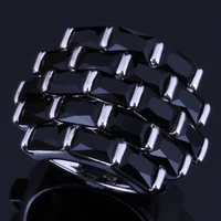 splendid big rectangle black cubic zirconia silver plated ring v0538