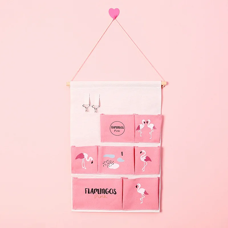 pink flamingo 7 карманов подвесная Сумка Мультфильм клубника подвесной органайзер настенная сумка с креплением Водонепроницаемая хлопковая дверная Задняя сумка для хранения - Цвет: pink flamingo