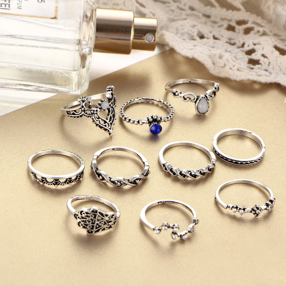 2018 модные хрустальные кольца с кроликом набор винтажных колец серебристый цвет