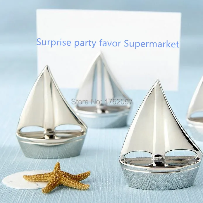 

"Shining Sails" Silver Place Card Holders with match card For nautical themed event Romantic wedding