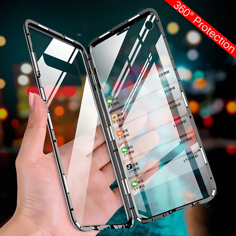S 10Plus 10e 360 ° Магнитный чехол для samsung Galaxy s10 plus e s10e s10+ note 10 pro plus чехол с двойным лицом прозрачное стекло Твердый Чехол