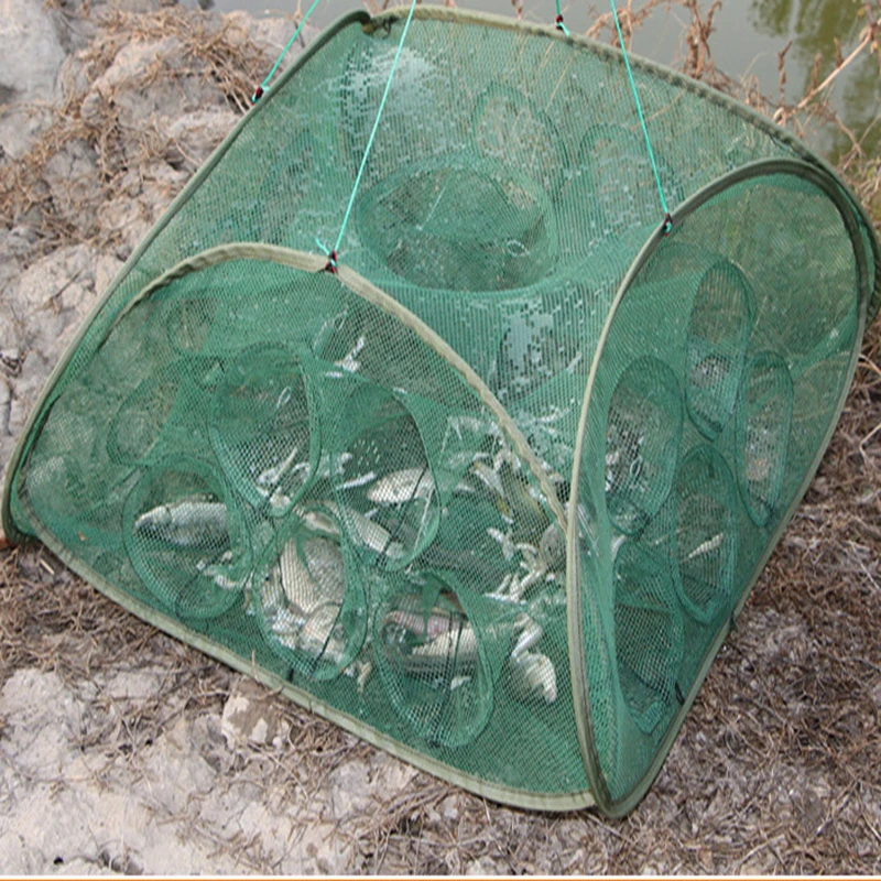 

21 Holes Folding Rede Fishing Net Crawfish Mesh Fishing Network Casting Shrimp Cast Fish Nets Minnow Lobster Crab Trap Cages T45