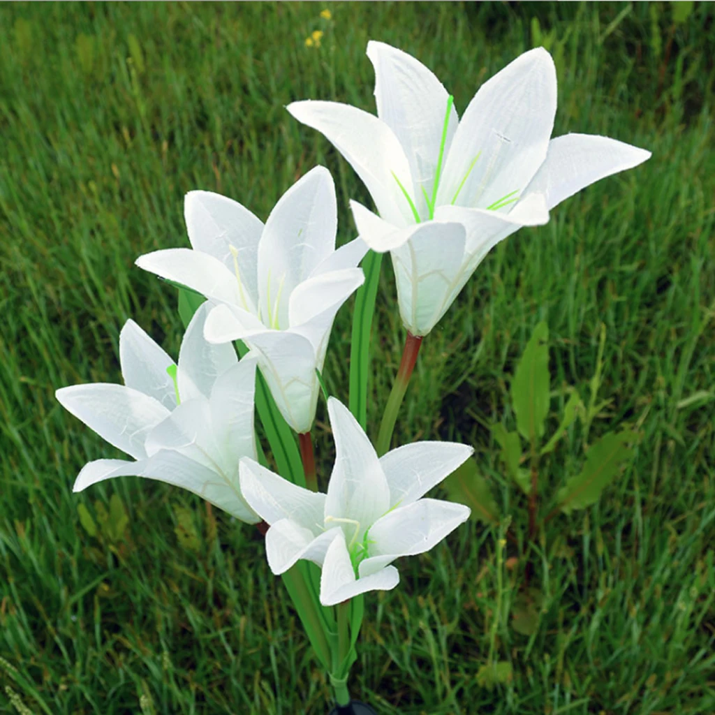 4 шт. светодиодные солнечные фары на коле наружные лилии цветок Солнечный сад