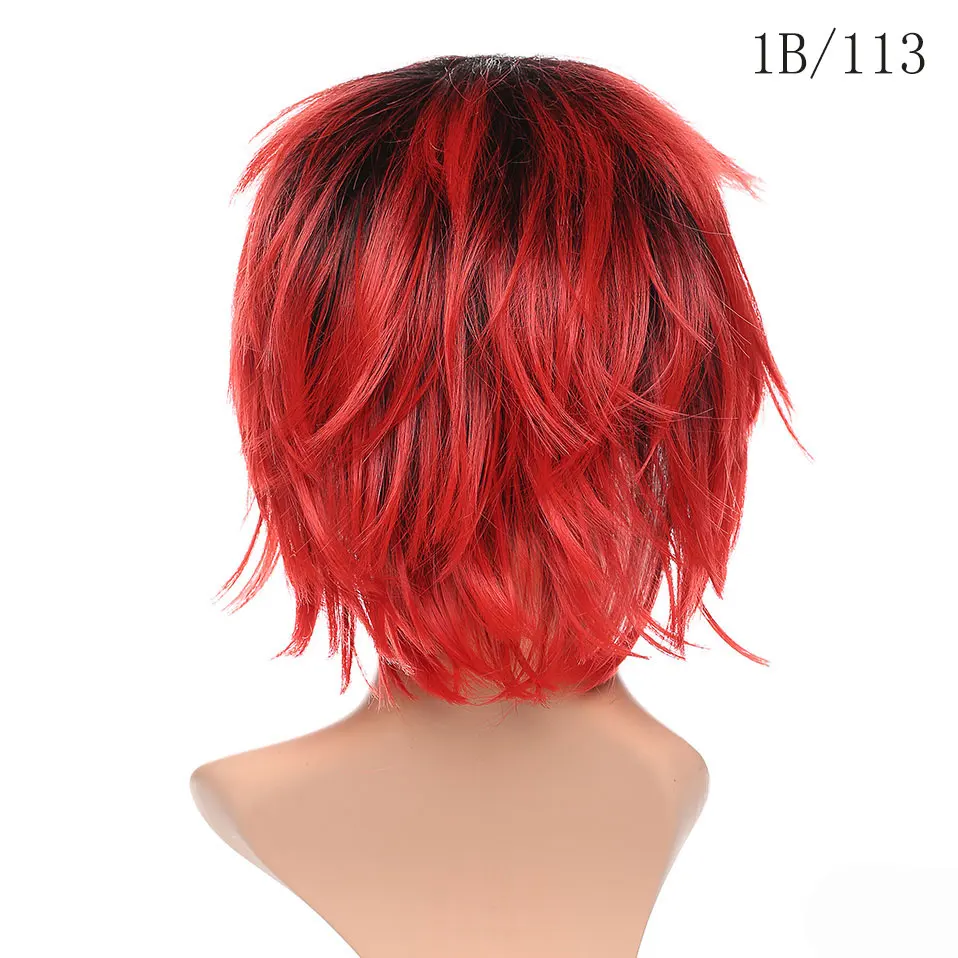 dark red SNOILITE короткий парик для косплея Красный Розовый Синий Коричневый Белый Серый волосы парики Синтетический прямой костюм парик для рождественской вечеринки - Цвет: dark red
