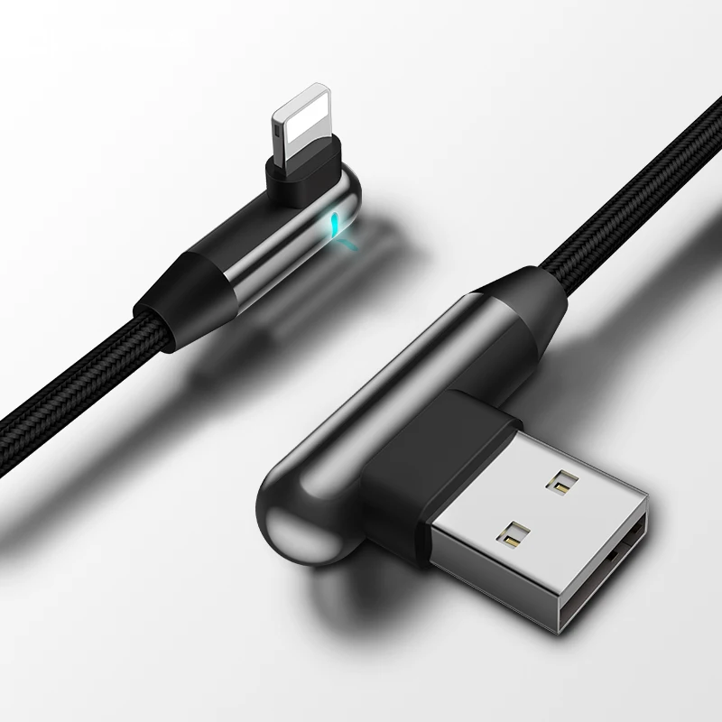 Черный Cafele 90 градусов светодиодный usb-кабель для iPhone 11 pro X Xr Xs Max 8 7 6s Plus мобильный игровой usb-кабель для зарядки для iPhone - Цвет: Черный