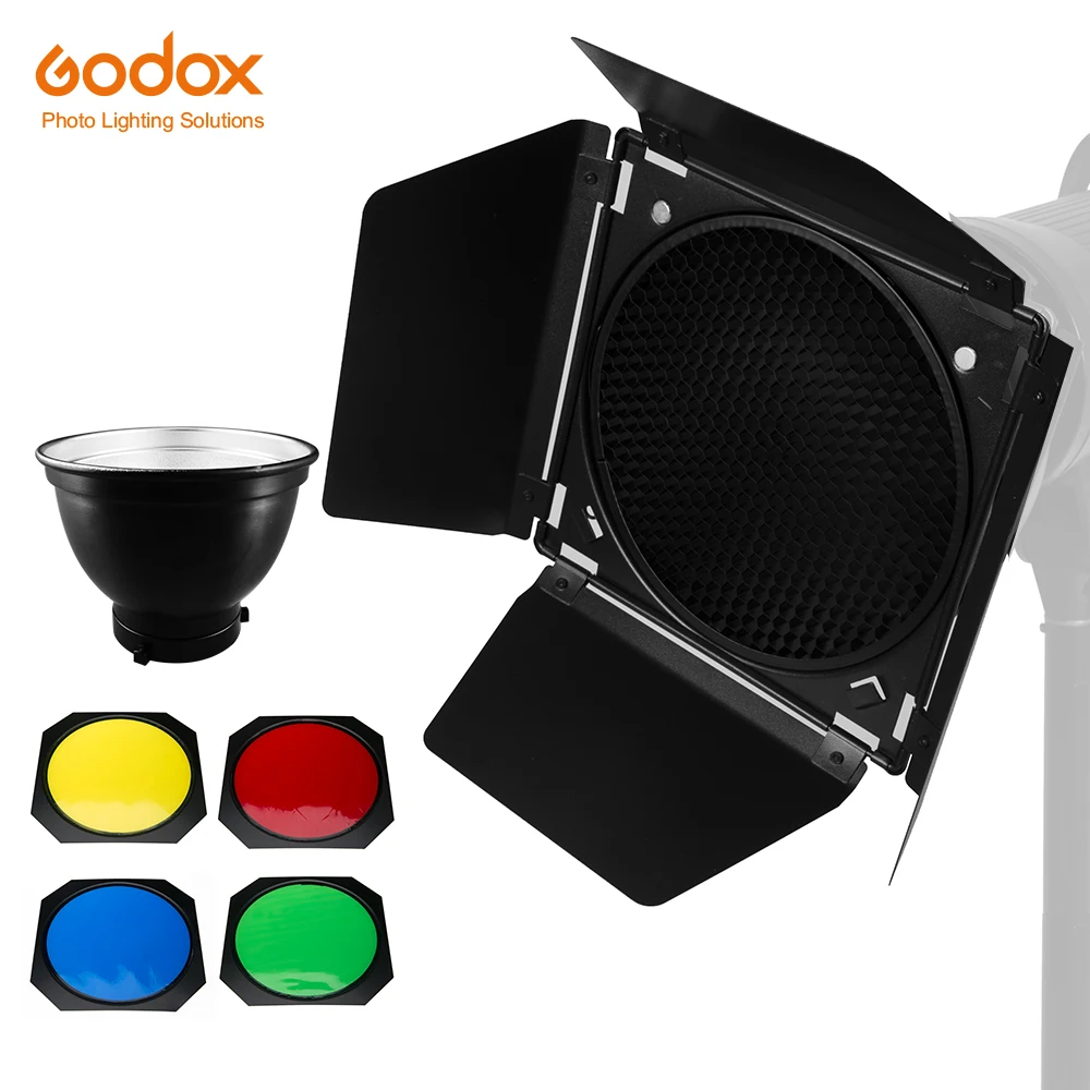 Godox Стандартный отражатель Bowens крепление с BD-04 шторка с сотовой сеткой и 4 цвета фильтр гель набор