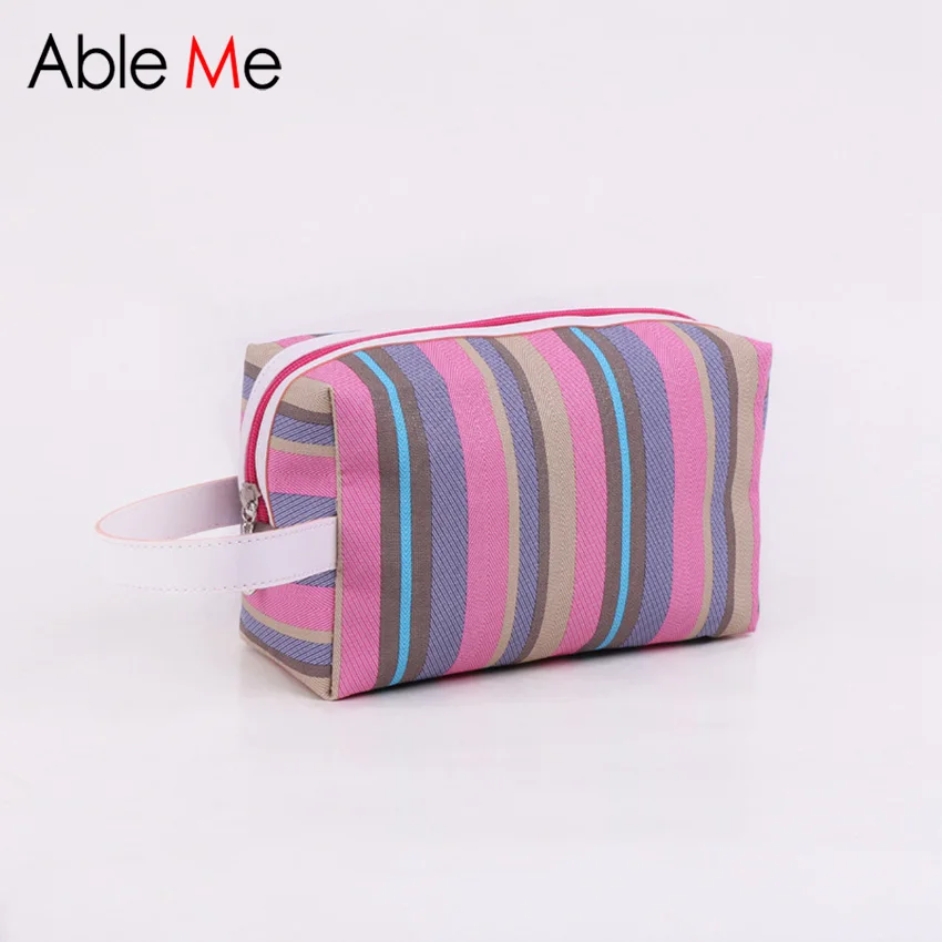 Многоцветный Полосатый Женщины Cosmetic Bag Мода Кожа PU Водонепроницаемый Туалетных