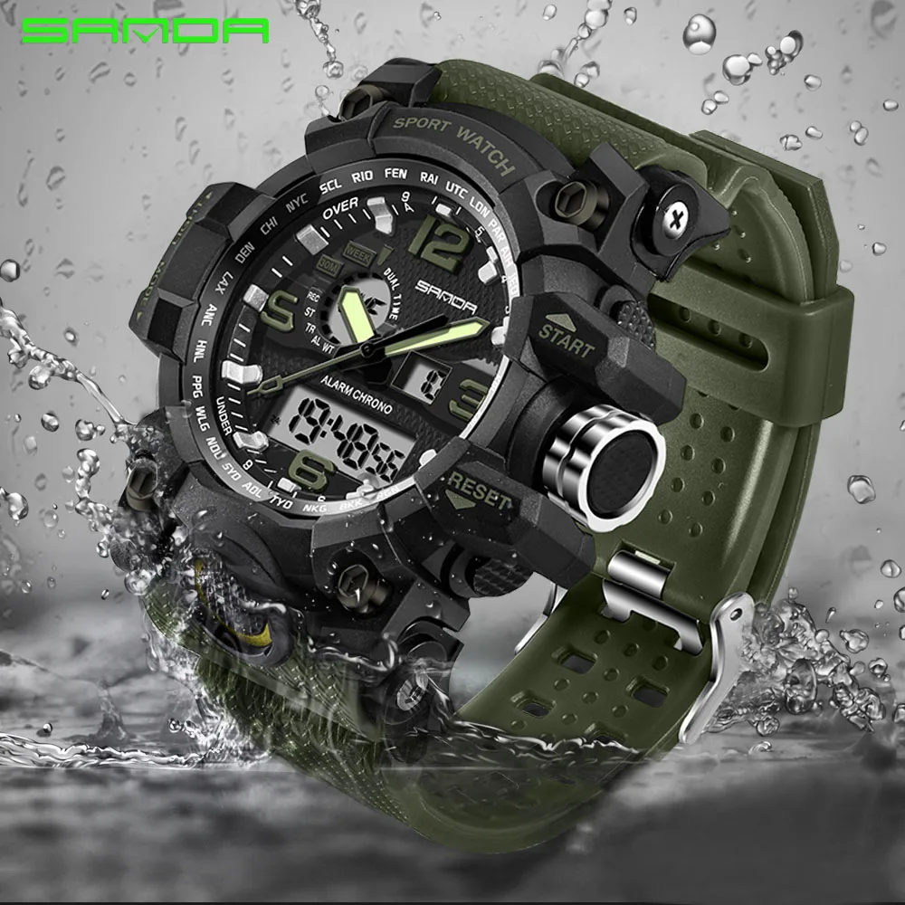 SANDA Sport Watches for Mens Military army Top Brand Luxury Waterproof Date Calendar LED Digital Wristwatches Male clock | Наручные часы