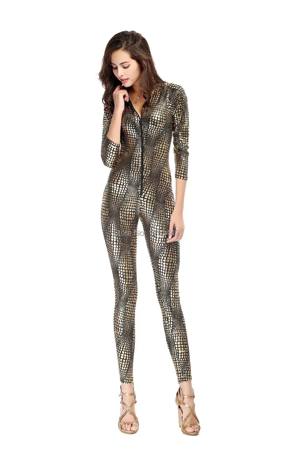 Лидер продаж черный/серебристый/Золотой костюм из ПВХ под змеиную кожу для