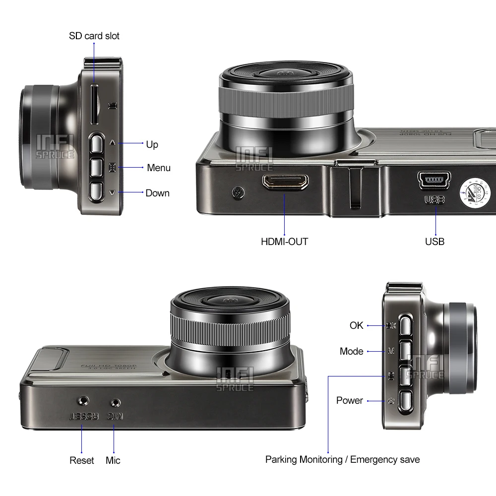 3 дюймовый Видеорегистраторы для автомобилей 1080 P FHD 170 градусов Широкий формат