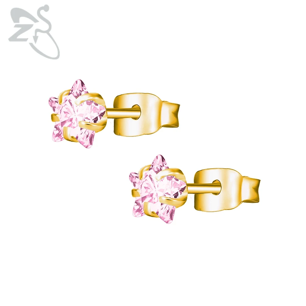 Gold pink Золотые серебряные серьги-гвоздики в форме звезды, CZ Кристалл, серьги-гвоздики, стразы спиральный для хряща, серьги из нержавеющей стали, циркониевые серьги Oorbellen - Окраска металла: Gold pink