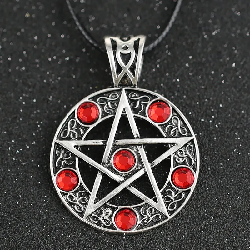 Ожерелье со сверхъестественной пентаграммой пятиконечная звезда Wicca Pagan Dean wincher кулон винтажные готические украшения - Окраска металла: Red Color