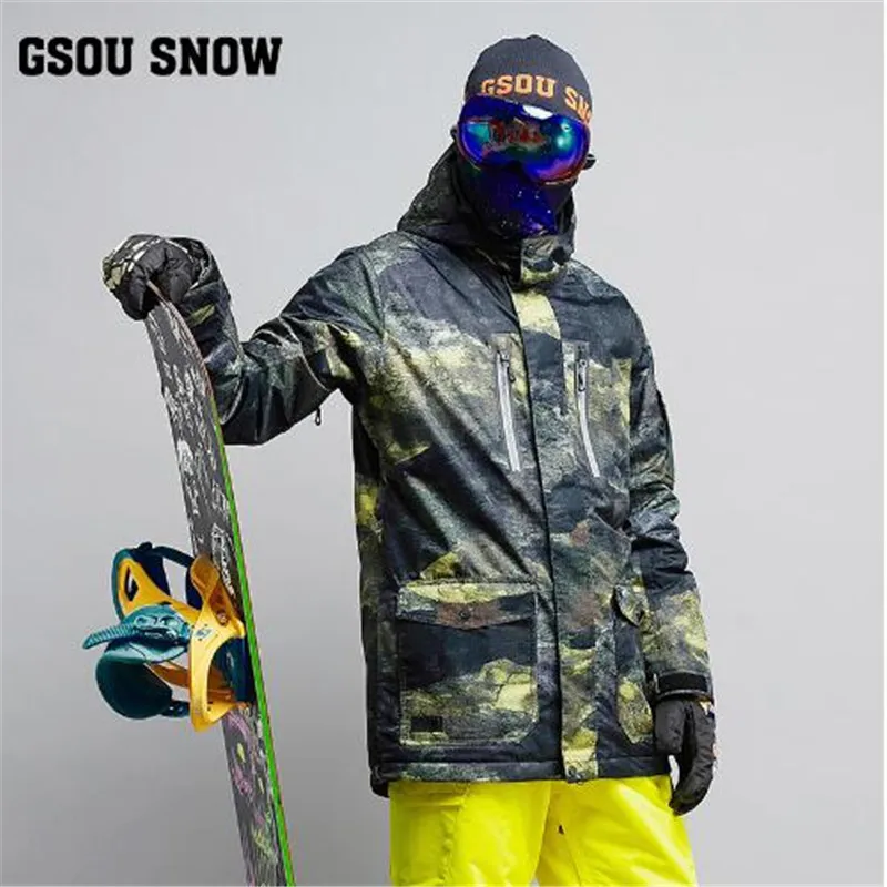 Бесплатная доставка GSOU зимняя однобортная Лыжная двойная русская уличная куртка