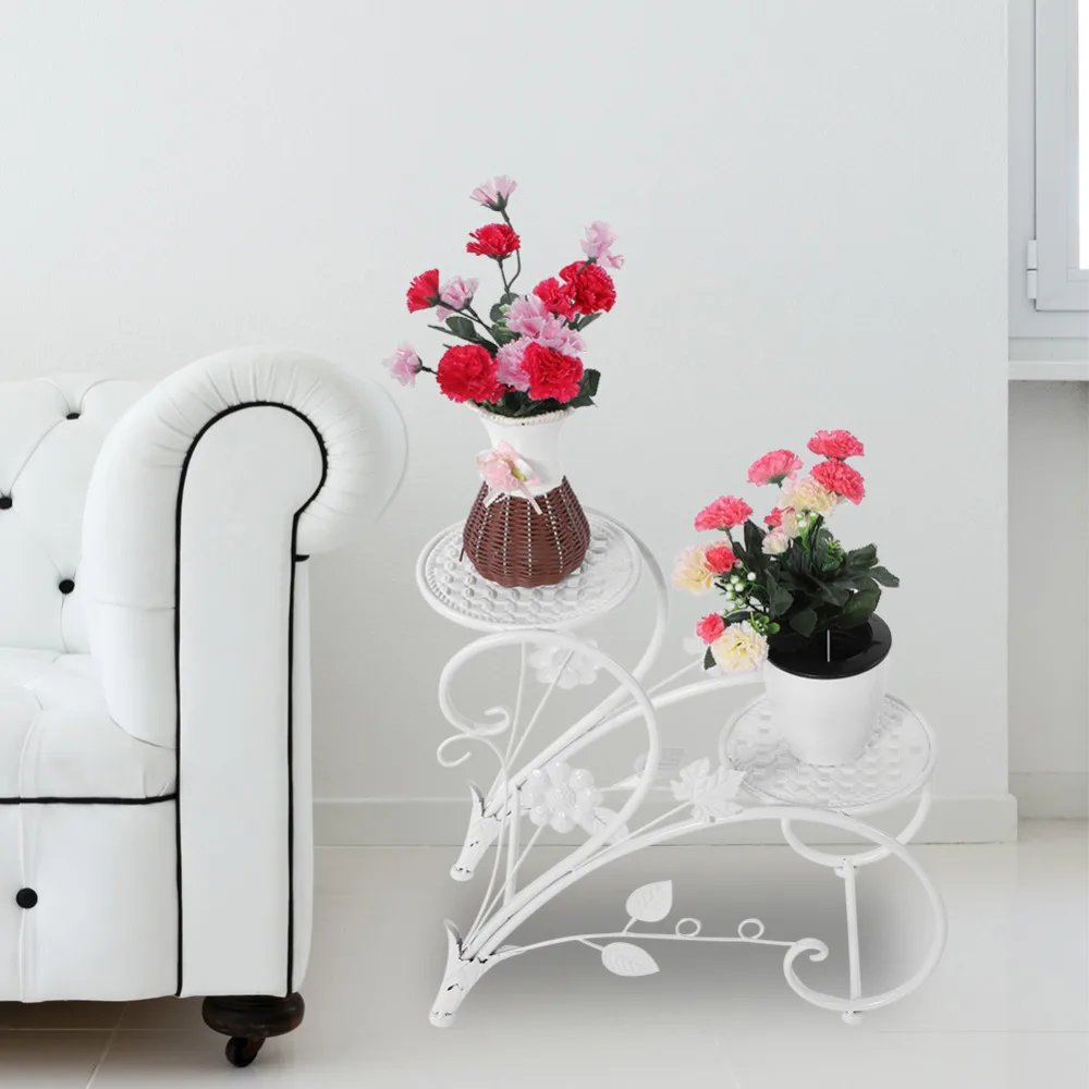 2 яруса железная напольная стойка для цветочного горшка для сада Патио Декор железная стойка для цветочного горшка Dekoration(белый