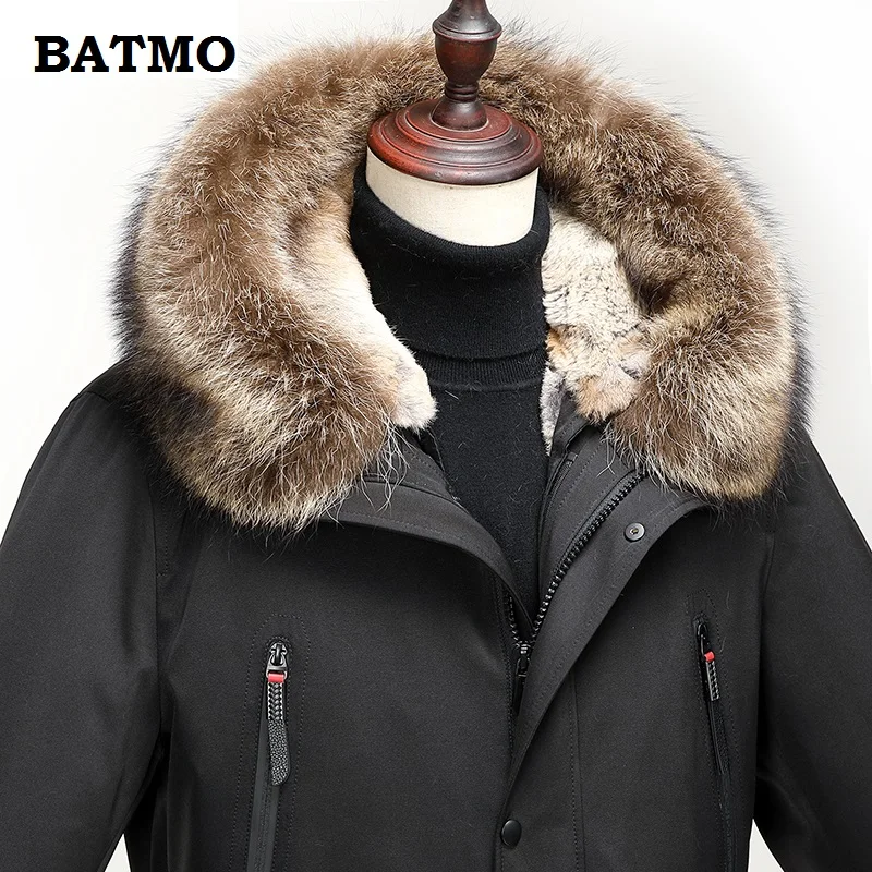 BATMO, Новое поступление, зимняя высококачественная Мужская парка с мехом кролика и воротником из меха енота, мужская шуба из натурального меха 1860